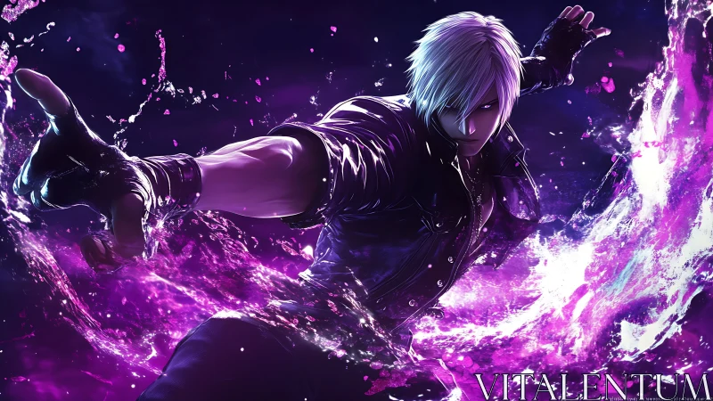 Midnight fighter dancing through waves of neon power.