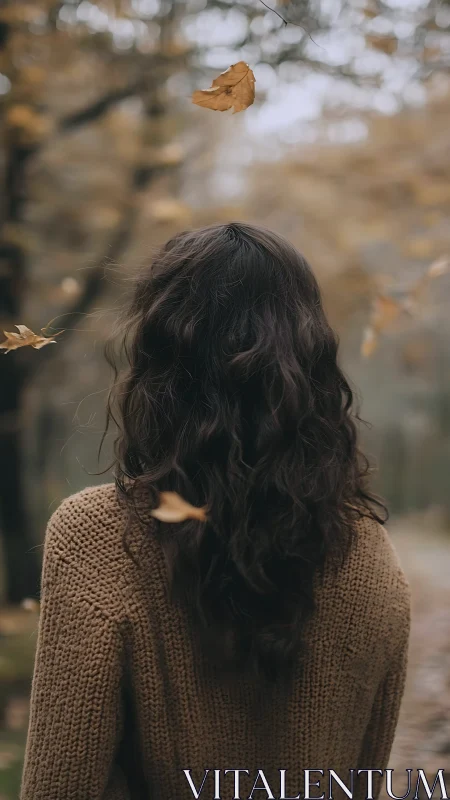 Quiet autumn walk with soft curls and drifting leaves.