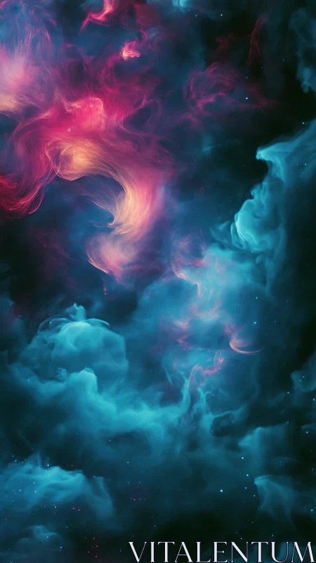 Radiant pink and teal nebula drifts softly across deep space