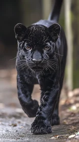 Black Panther Portrait. Intense Golden Eyes Direct Gaze.