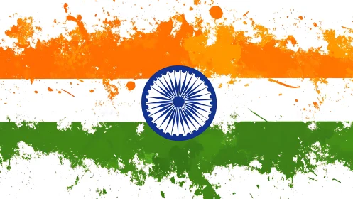 Indian tricolour flag rendered with splattered paint effect