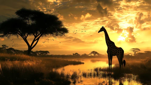 Giraffe silhouette studies golden-hour savanna light behavior
