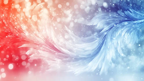 Feathered light currents swirl where ember meets frost