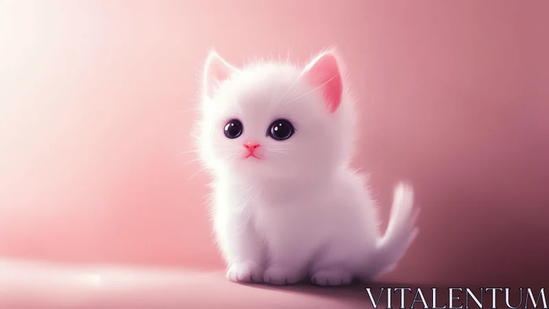 White Kitten With Pink Accents on Gradient Background