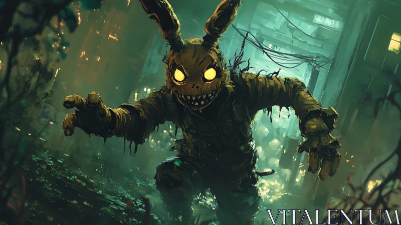 Mutated rabbit monster lunges through decayed neon alley