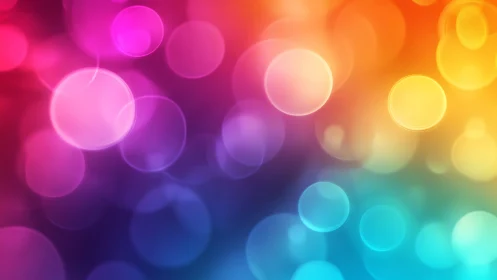 Multicolor bokeh light circles on soft blurred gradient background.