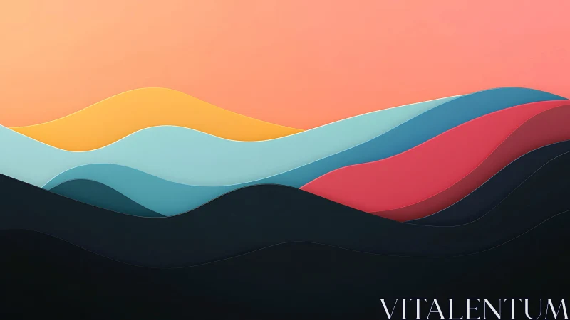 Layered pastel waves form minimalist abstract sunrise horizon.