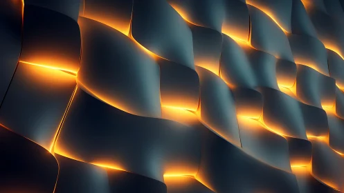 Curved Futuristic Wall with Glowing Orange Light Accents.