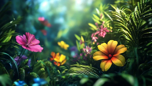 Vibrant Garden Flowers in Soft Focus Bloom.