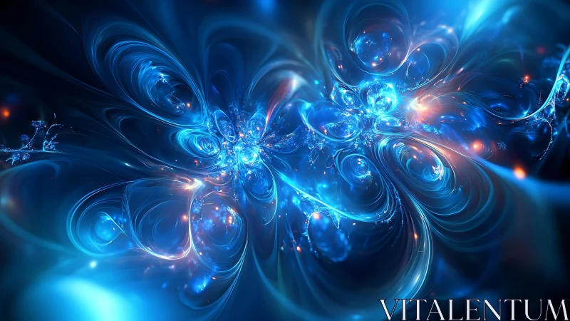 Glowing cosmic whorls swirling through deep sapphire light.