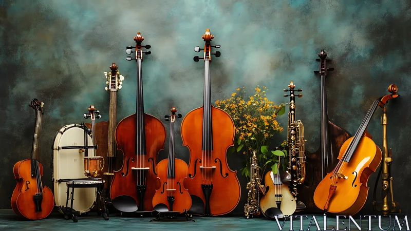 Orchestra of wooden souls gathered in a studio still life.