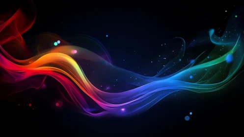 Multicolored light wave ribbons on dark gradient background.