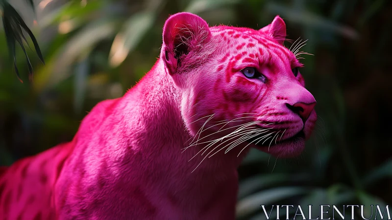 Magenta-tinted feline portrait with focused gaze and naturalistic features