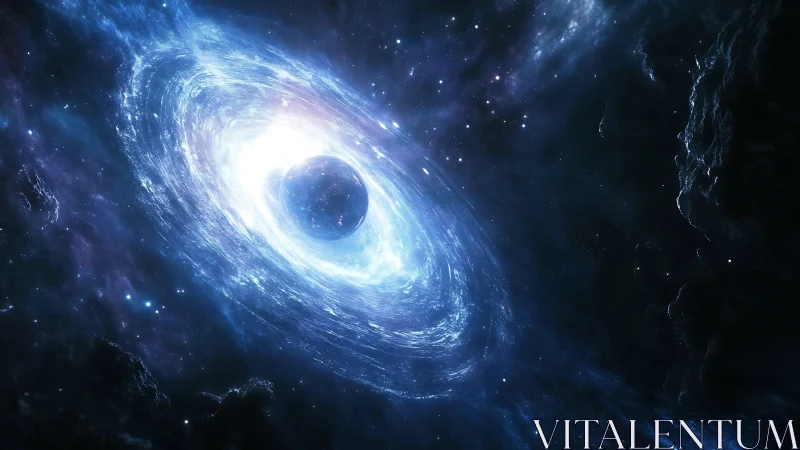 Rotating cosmic vortex encircles dark planet in deep space