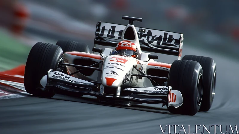 High-downforce Formula car cornering under heavy mechanical grip