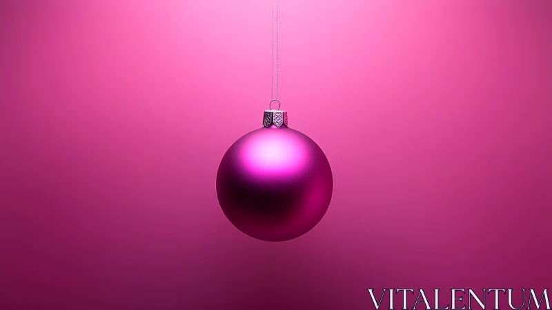 Pink Christmas bauble against plain gradient background.
