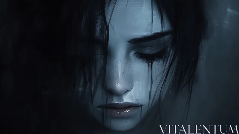 Midnight sorrow carves silent rivers down a painted face