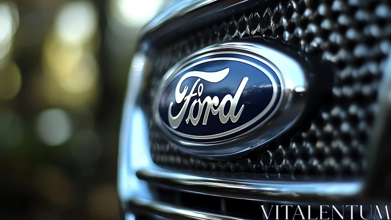 Ford car grille emblem captured in shallow depth focus