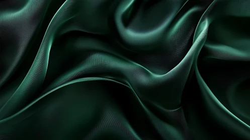 Deep emerald green silk fabric folds in luxurious abstract style.