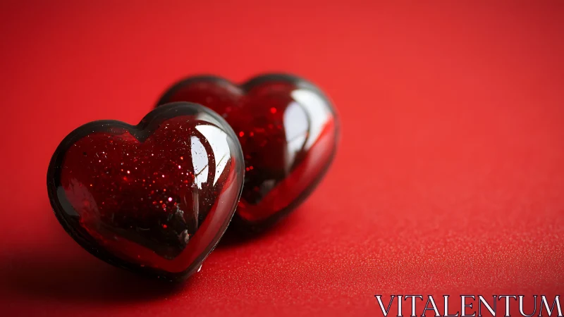Glossy Heart Forms in Depth: Rendered 3D Objects on Crimson.