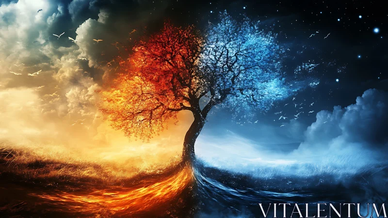 Elemental twilight tree stitches dayfire to nightfrost