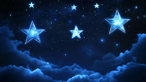 Soft glowing starry sky drifting above quiet clouds.