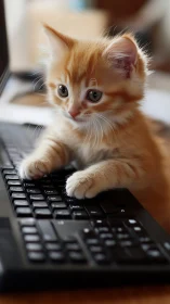 Curious Ginger Kitten Discovers Computer Keyboard