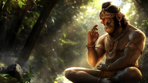 Golden forest meditation celebrates a serene monkey deity