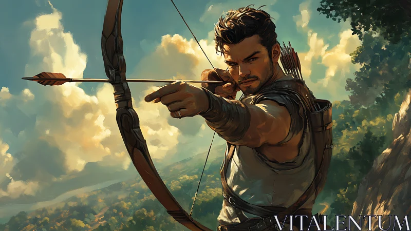 Archer aiming downrange in dramatic painterly lighting study