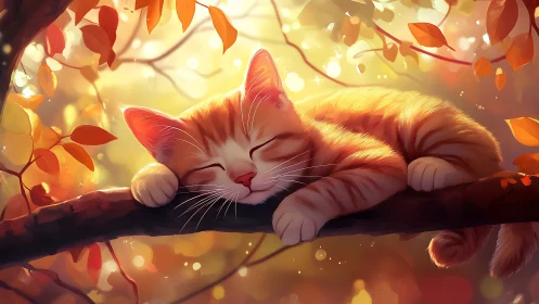 Ginger Slumber: Where Autumn Dreams Dance with Feline Grace.