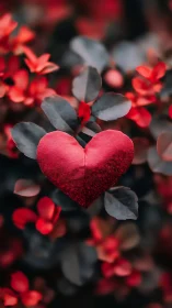 Red Heart-Shaped Petal Form Among Clustered Botanical Elements