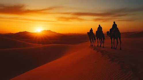 Dune shadows drift toward a molten desert sunset’s glow