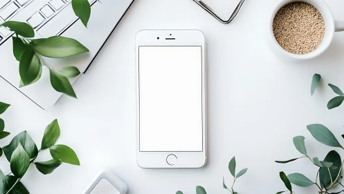 Serene workspace inspiration with fresh greenery.