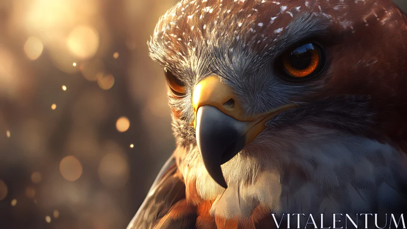 Majestic Hawk Close-Up in Warm Golden Light, Hyperrealistic Style.