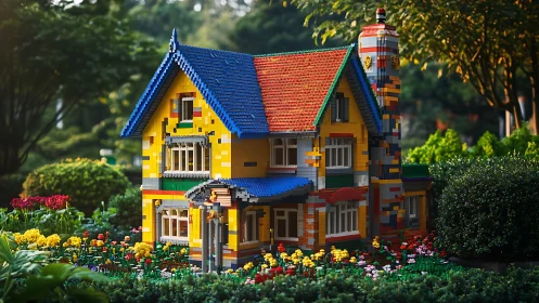 Highly detailed LEGO suburban house rendered with realistic depth