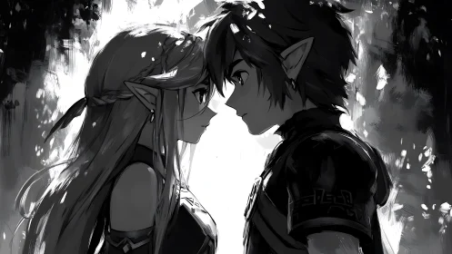 Quiet fantasy moment unites two elf warriors face to face