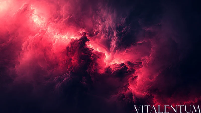 Crimson storm clouds swirl softly through a glowing night sky