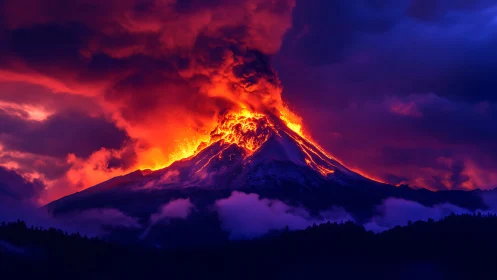 Active Volcanic Eruption: Dramatic Nighttime Lava Flow.