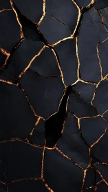 Dark ceramic slab with molten gold kintsugi fracture network