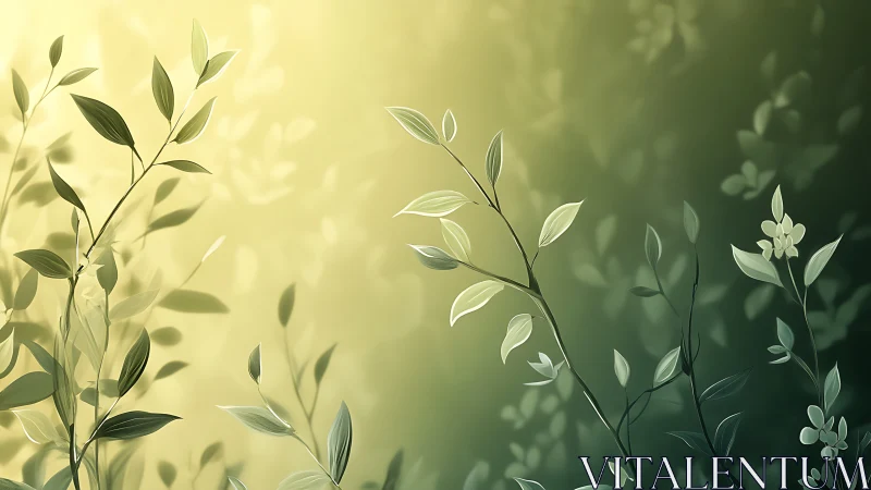 Gradient background with stylized leafy plant silhouettes.