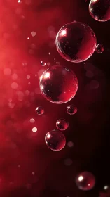Crimson bubbles drift upward like tiny polished planets in wine