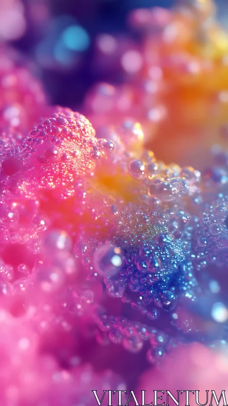 Macro bubbles over soft pink, blue and yellow color field.