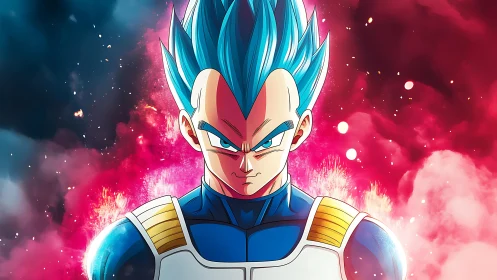 Anime character portrait in cosmic energy burst composition.