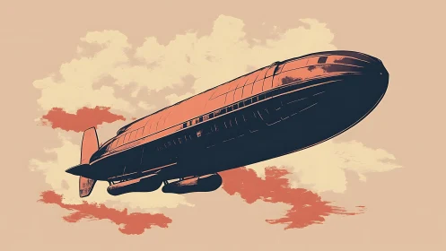 Sunset zeppelin cruising through cotton candy clouds.