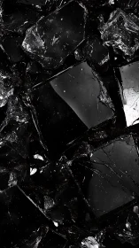 Macro study of fractured black glass planes with high contrast