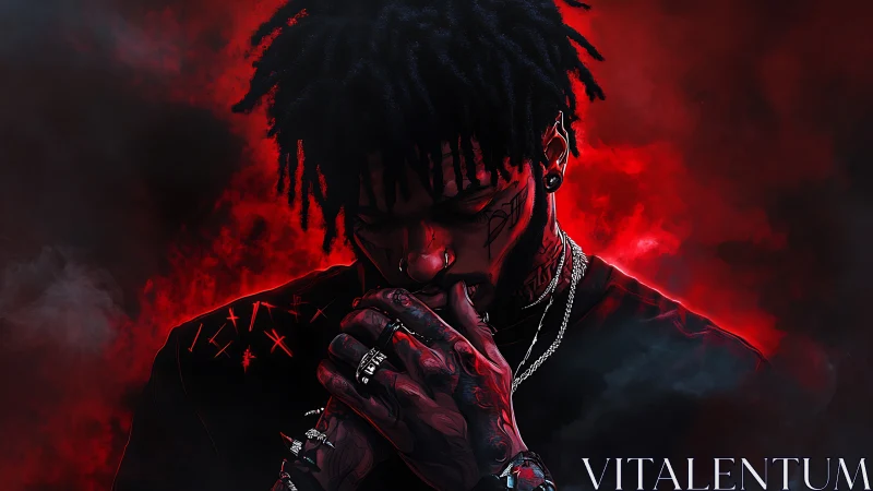 Storm-lit rapper sinks into crimson smoke and quiet rage