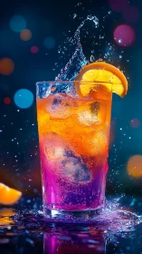 Gradient Cocktail Splash. Layered drink with dynamic water burst.