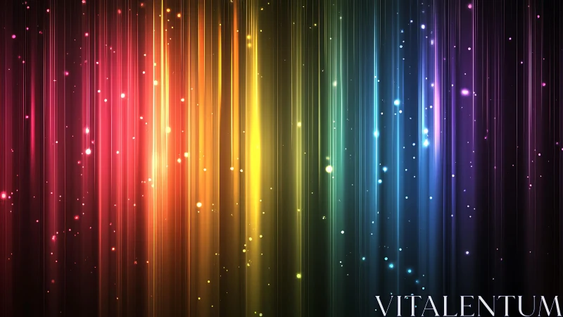 Vibrant Spectrum Light Beams with Glowing Particles, Digital Art.