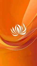 Minimal lotus emblem on layered orange abstract background.