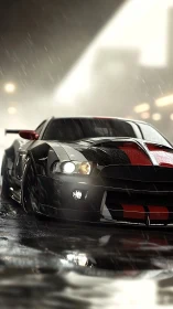 Night rain turns this racing muscle car into glowing thunder